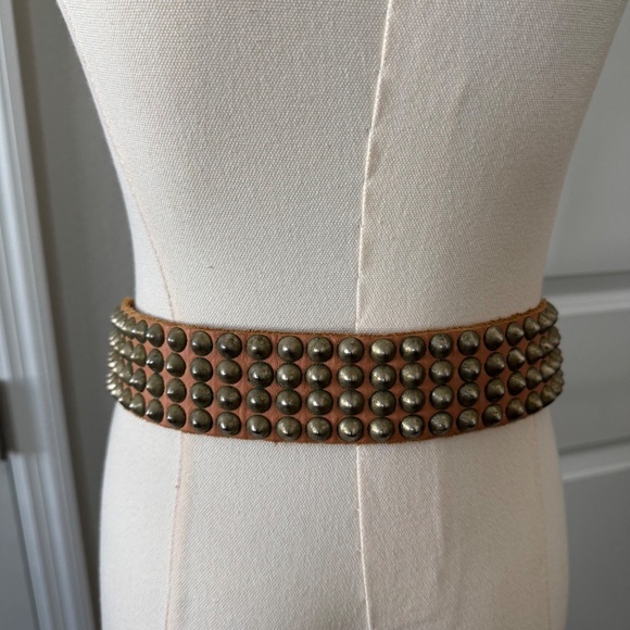 Calleen Cordero Studded Leather Brass Belt Sz 32 - Picture 5 of 5